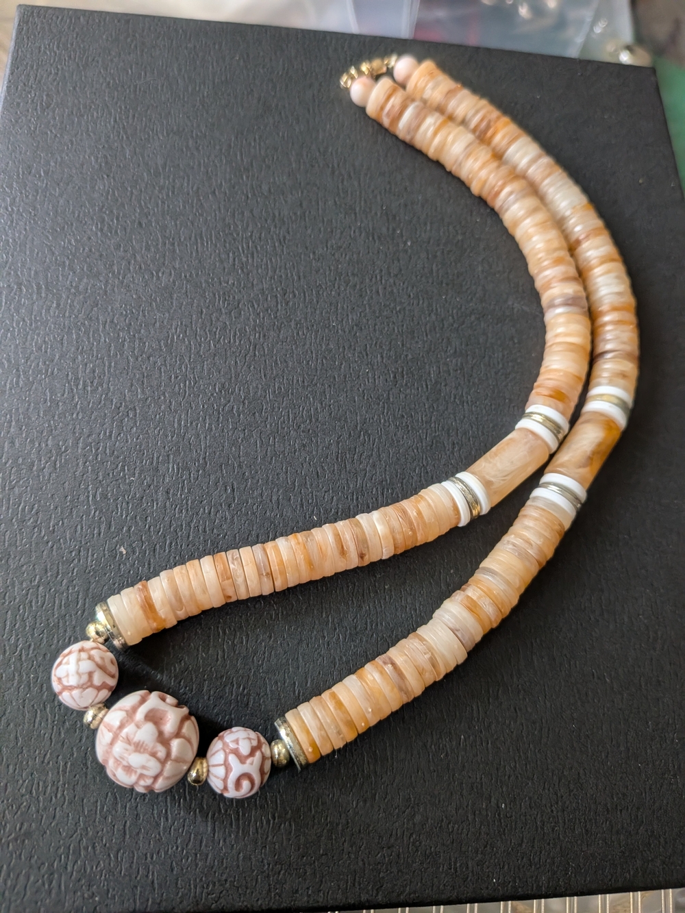Gorgeous vintage 1970s statement necklace featuring an earthy, retro aesthetic